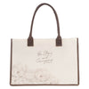 Be Strong and Courageous Floral Canvas Tote Bag - Joshua 1:9 - KI Gifts Christian Supplies
