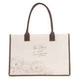 Be Strong and Courageous Floral Canvas Tote Bag - Joshua 1:9 - KI Gifts Christian Supplies