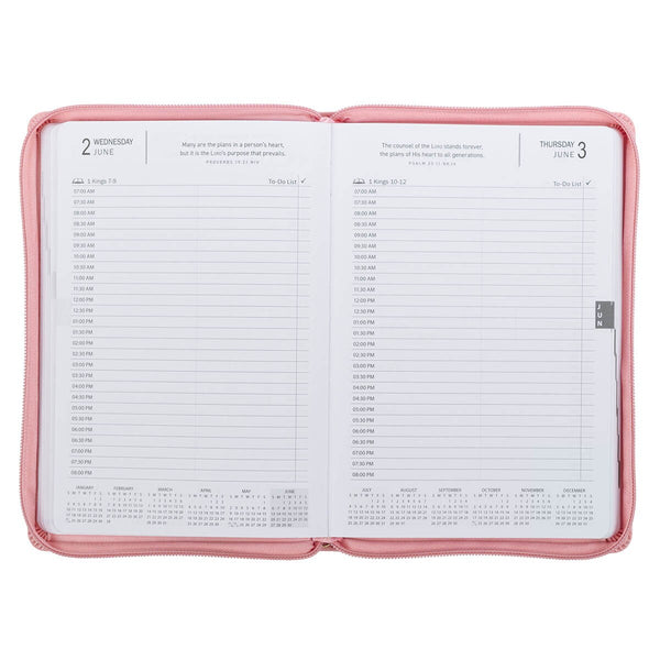 2027 Walk by Faith Pink Faux Leather Executive Planner with Zipper Closure - 2 Corinthians 5:7