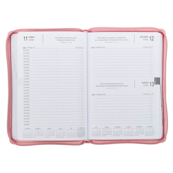 2027 Walk by Faith Pink Faux Leather Executive Planner with Zipper Closure - 2 Corinthians 5:7