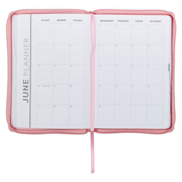 2027 Walk by Faith Pink Faux Leather Executive Planner with Zipper Closure - 2 Corinthians 5:7