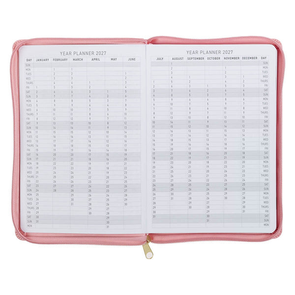 2027 Walk by Faith Pink Faux Leather Executive Planner with Zipper Closure - 2 Corinthians 5:7