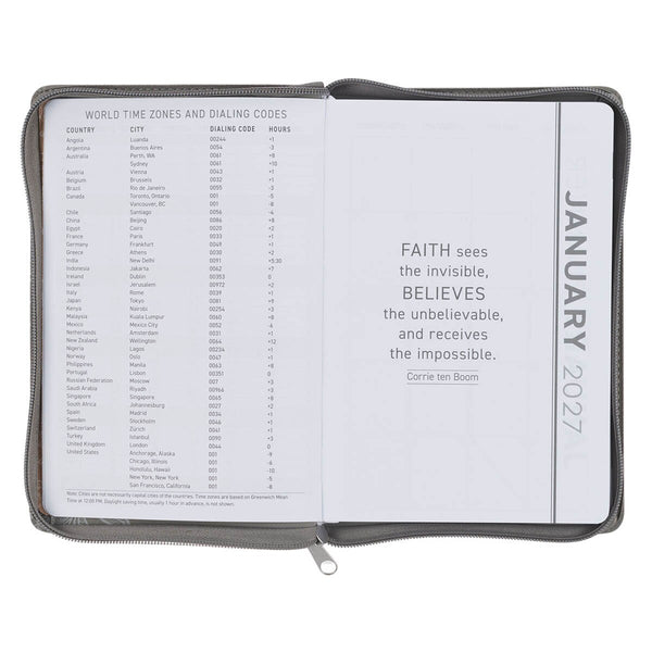 2027 Trust in the Lord Soft Gray Faux Leather Executive Planner with Zipper Closure - Proverbs 3:5