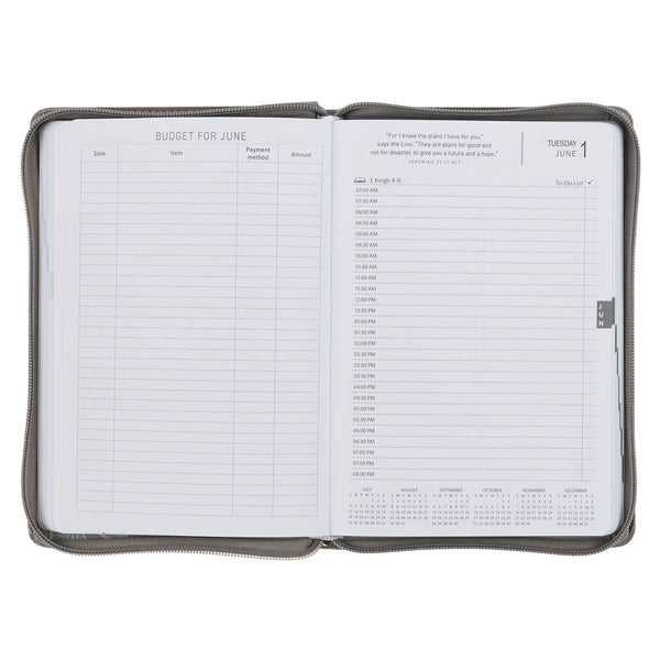 2027 Trust in the Lord Soft Gray Faux Leather Executive Planner with Zipper Closure - Proverbs 3:5