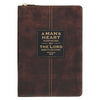 2027 A Man's Heart Smoked Walnut Faux Leather Executive Planner with Zipper Closure - Proverbs 16:9