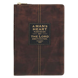2027 A Man's Heart Smoked Walnut Faux Leather Executive Planner with Zipper Closure - Proverbs 16:9