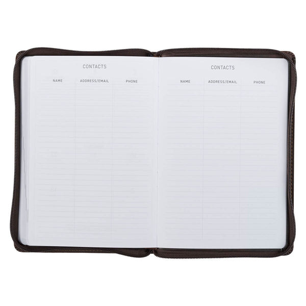 2027 A Man's Heart Smoked Walnut Faux Leather Executive Planner with Zipper Closure - Proverbs 16:9