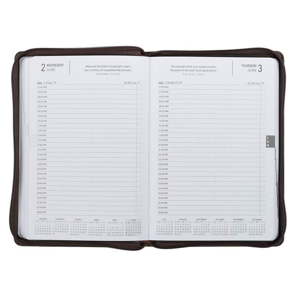 2027 A Man's Heart Smoked Walnut Faux Leather Executive Planner with Zipper Closure - Proverbs 16:9