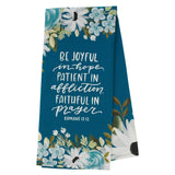 Be Joyful Blue Floral Cotton Tea Towel - Romans 12:12 - KI Gifts Christian Supplies