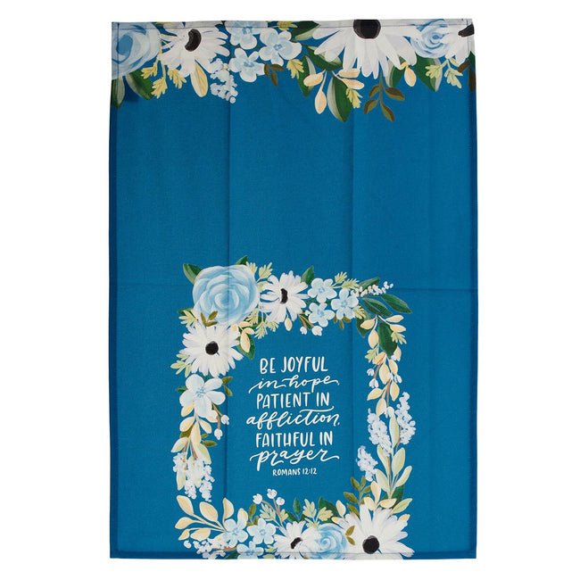 Be Joyful Blue Floral Cotton Tea Towel - Romans 12:12
