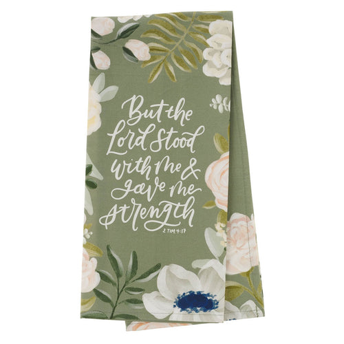 The Lord Stood With Me Sage Green Cotton Tea Towel - 2 Timothy 4:17 - KI Gifts Christian Supplies