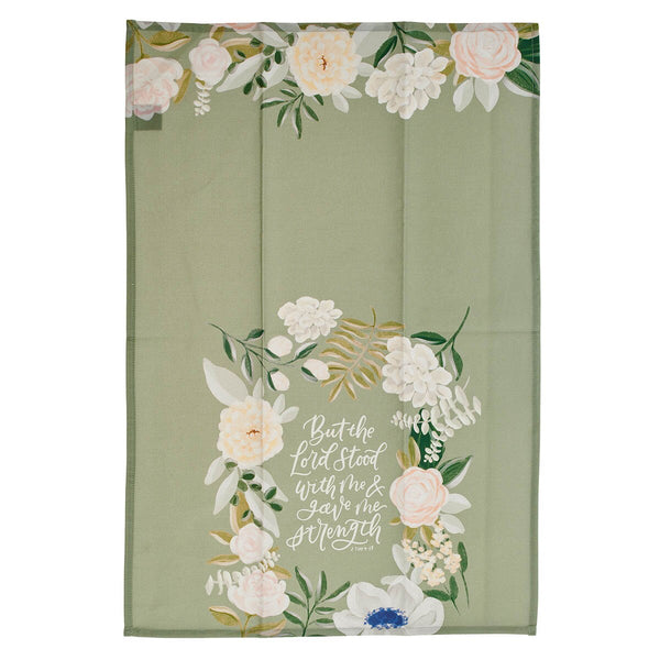The Lord Stood With Me Sage Green Cotton Tea Towel - 2 Timothy 4:17