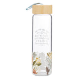 No Fear Pink Floral Glass Water Bottle with Bamboo Lid - 2 Timothy 1:7