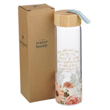 No Fear Pink Floral Glass Water Bottle with Bamboo Lid - 2 Timothy 1:7