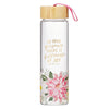 Fullness of Joy Pink Floral Glass Water Bottle with Bamboo Lid - Psalm 16:11 - KI Gifts Christian Supplies