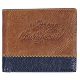 Strong and Courageous Butterscotch and Navy Genuine Leather Wallet - Joshua 1:9 - KI Gifts Christian Supplies