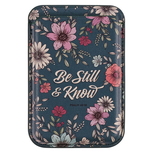Be Still Teal Faux Leather Botanical Phone Wallet - Psalm 46:10 - KI Gifts Christian Supplies