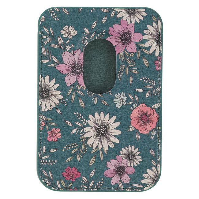 Be Still Teal Faux Leather Botanical Phone Wallet - Psalm 46:10