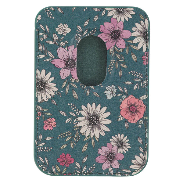 Be Still Teal Faux Leather Botanical Phone Wallet - Psalm 46:10