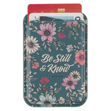 Be Still Teal Faux Leather Botanical Phone Wallet - Psalm 46:10