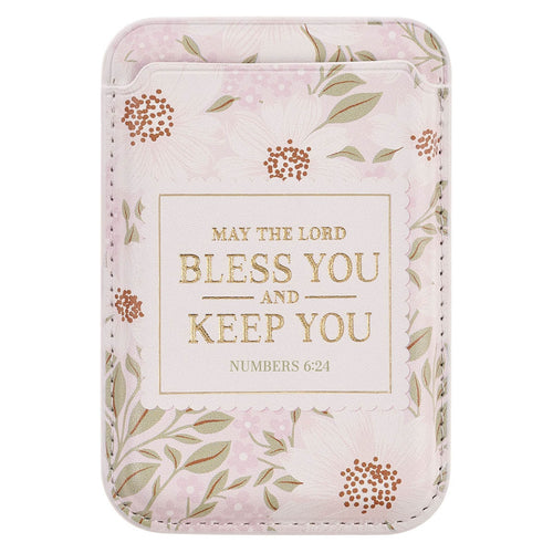 Bless and Keep You Blush Bloom Faux Leather Phone Wallet - Numbers 6:24 - KI Gifts Christian Supplies