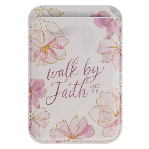 Walk by Faith Pink Cosmos Faux Leather Phone Wallet - 2 Corinthians 5:7