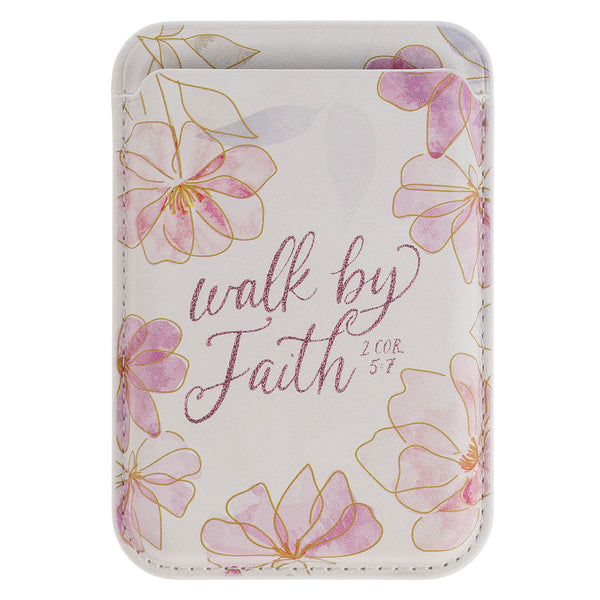 Walk by Faith Pink Cosmos Faux Leather Phone Wallet - 2 Corinthians 5:7