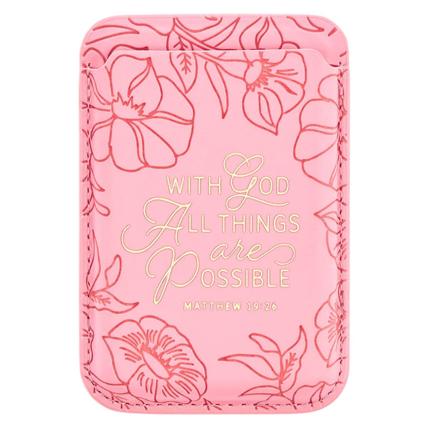 Things Are Possible Pink Faux Leather Phone Wallet - Matthew 16:26 - KI Gifts Christian Supplies