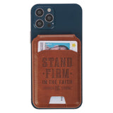 Stand Firm Honey-brown Faux Leather Phone Wallet with Stand - 1 Corinthians 16:13