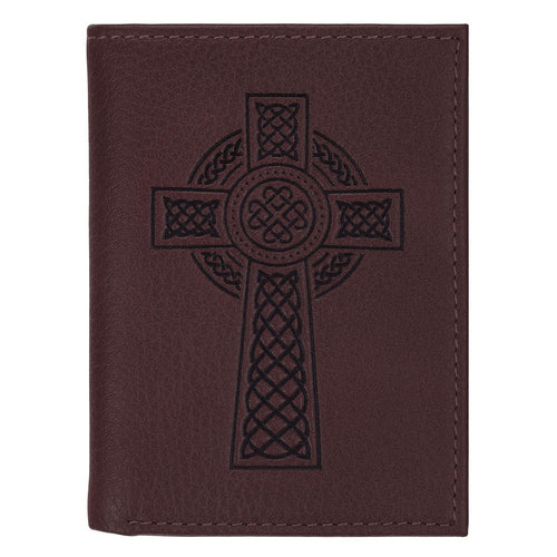 Celtic Cross Burgundy Genuine Leather Trifold Wallet