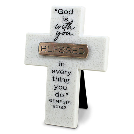 Believe Bronze Title Bar Cast Stone Cross