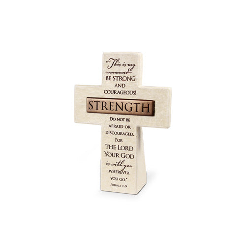 Strength Bronze Title Bar Cast Stone Cross