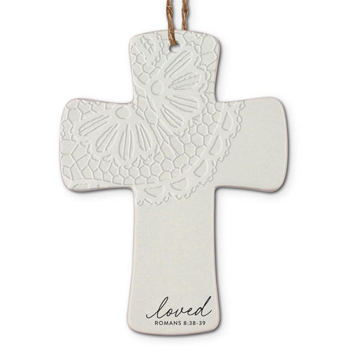 CHRISTMAS ORNAMENT CROSS LACE LOVED