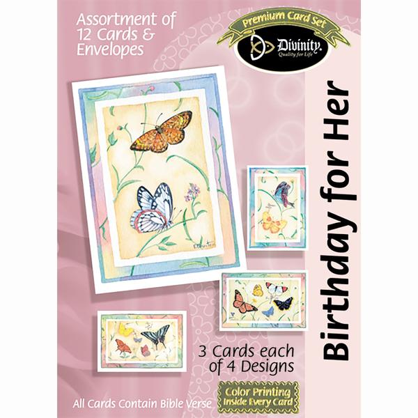 Birthday For Her Card Assortment - Butterfly Theme (12 Boxed Cards)