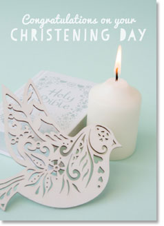 Christening - Bible Candle Dove