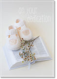 On Your Dedication - Baby Shoes With Blossom On Bible (order in 6)