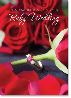 Ruby Anniversary :Red roses and ring (order in 6)