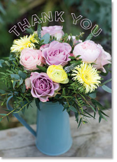Thank You : Pink Roses in Blue Jug (order in 6)