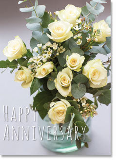 Happy Anniversary: White roses and eucalyptus (order in 6)