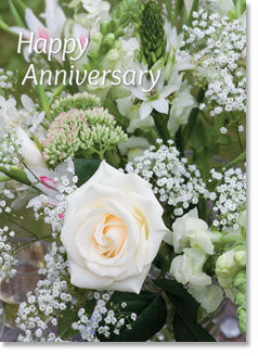 Happy Anniversary : White rose arrangement (order in 6)