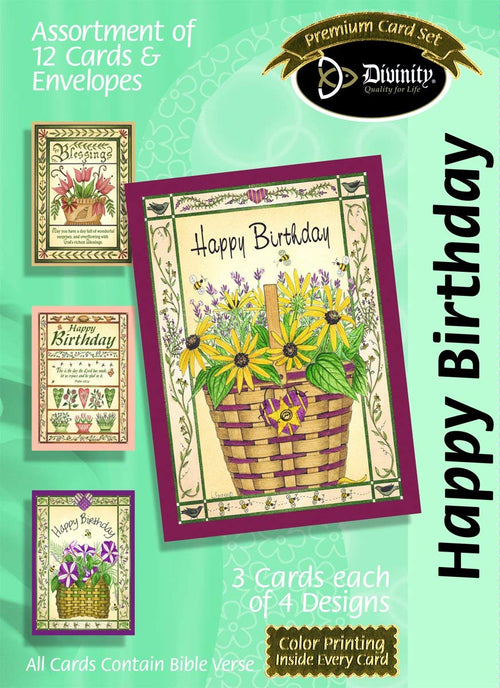 Happy Birthday Boxed Cards: Flower Baskets - KI Gifts Christian Supplies