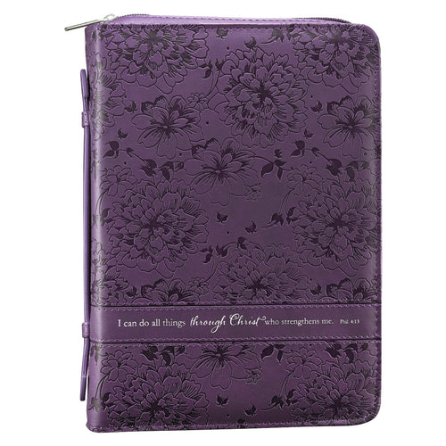Bible Cover - LuxLeather I Can Do All Things Purple