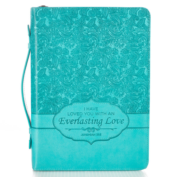 Bible Cover - Everlasting Love Turquoise Faux Leather Fashion Jeremiah 31:3