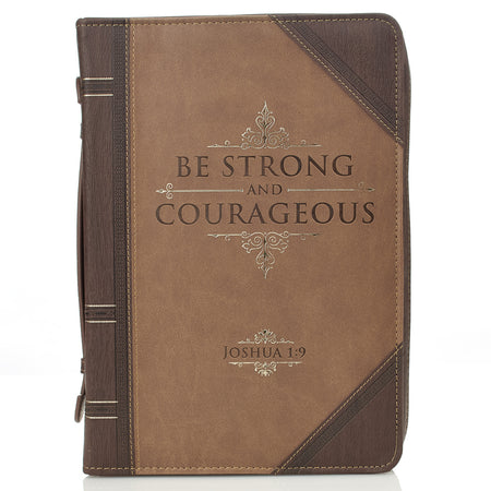 Strength and Courage Honey-brown Faux Leather Classic Bible Cover - Joshua 1:9