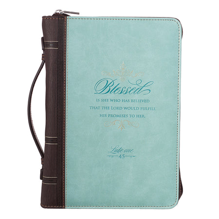 Classic Faux Leather Bible Cover in Light Blue - All Things Are Possible Matthew 19:26