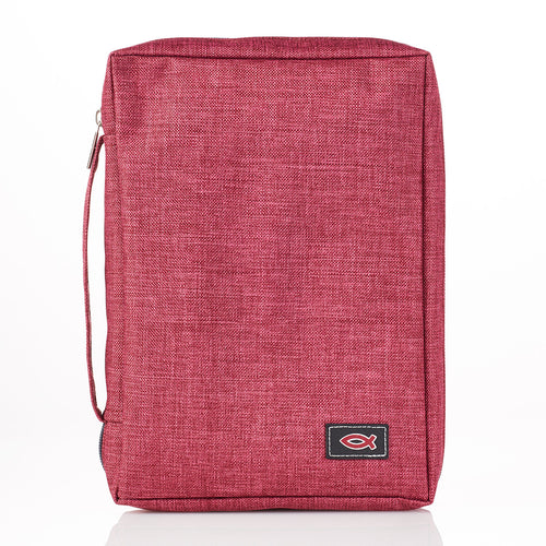 Bible Cover with Fish Badge Burgundy Poly-Canvas Value