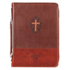 John 3:16 Two-Tone Brown Faux Leather Bible Cover With Cross