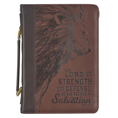 Through Christ Scenic Mountain Brown Faux Leather Classic Bible Cover - Psalm 46:10