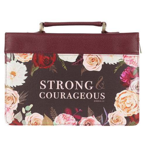 Strong and Courageous Merlot Bouquet Faux Leather Fashion Bible Cover – Joshua 1:9