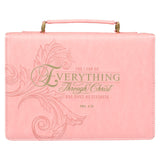 Through Christ Fluted Iris Pink Faux Leather Fashion Bible Cover - Philippians 4:13